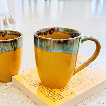 Shyn Nest Yellow and Blue Ceramic Coffee/Tea Mugs | Set of 2