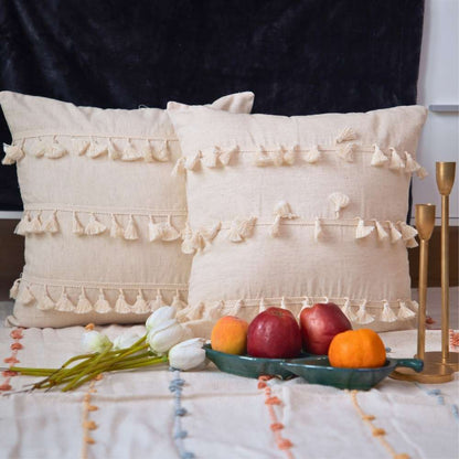 Beige Boho Tassel Cushion Covers