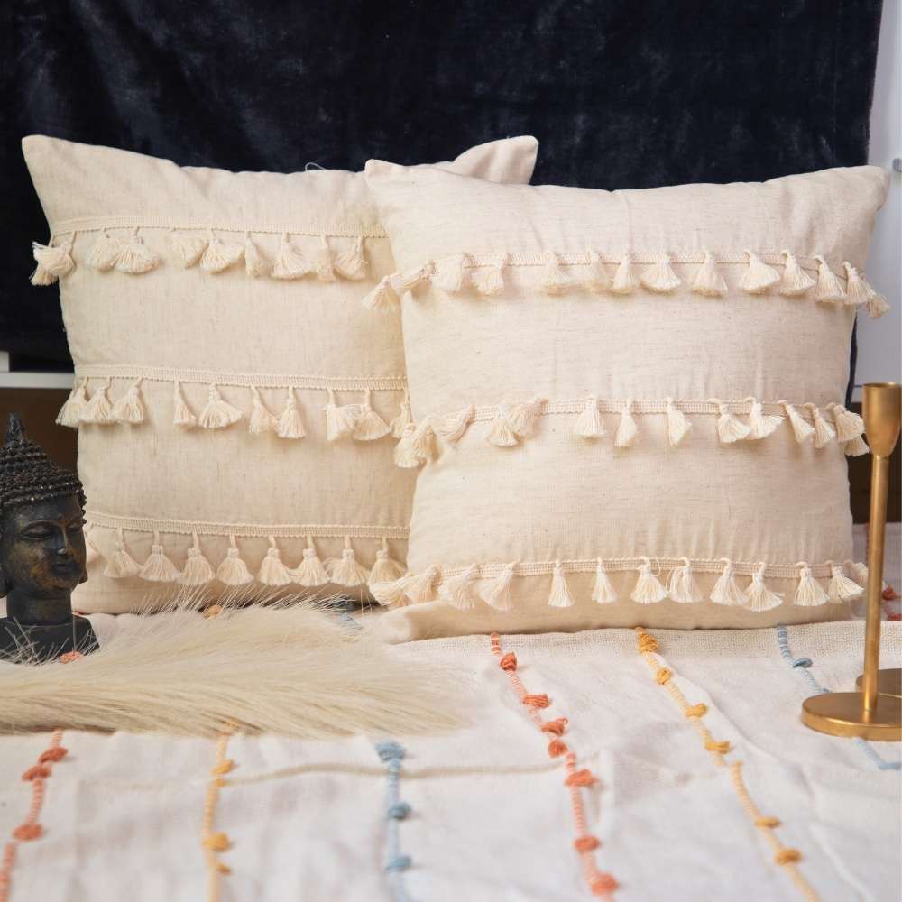 Beige Boho Tassel Cushion Covers