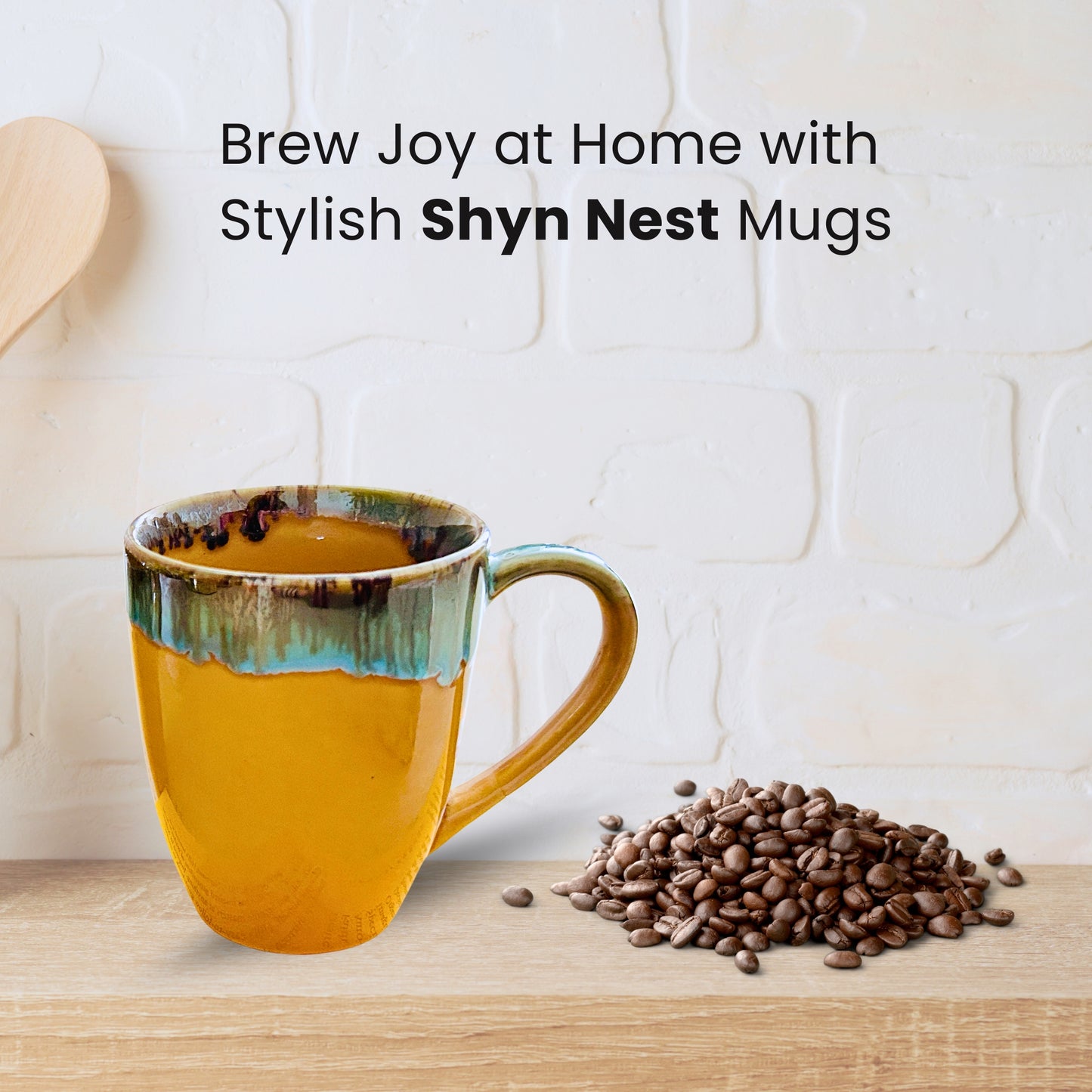 Shyn Nest Yellow and Blue Ceramic Coffee/Tea Mugs | Set of 2