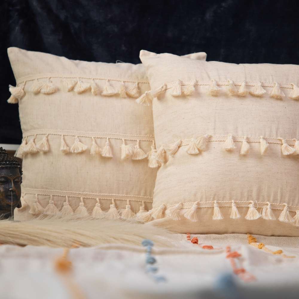 Beige Boho Tassel Cushion Covers