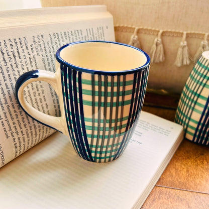 Shyn Nest Blue & Green Checkered Coffee/Tea Mugs | Set of 2