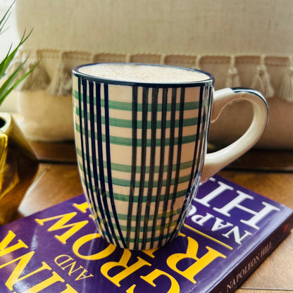 Shyn Nest Blue & Green Checkered Coffee/Tea Mugs | Set of 2