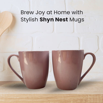 Shyn Nest Brown Porcelain Coffee/Tea Mugs | Set of 2