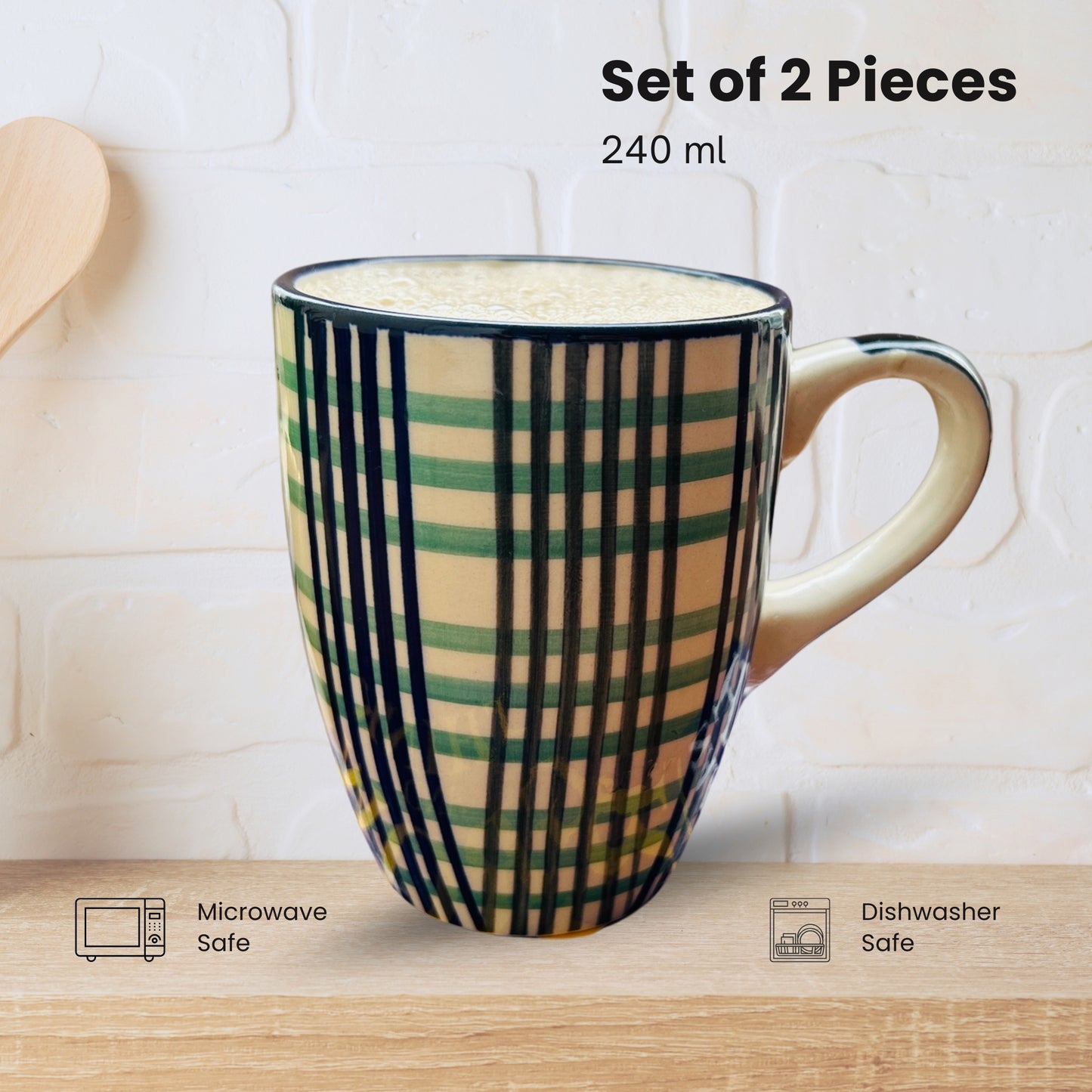 Shyn Nest Blue & Green Checkered Coffee/Tea Mugs | Set of 2