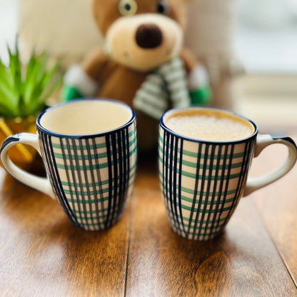 Shyn Nest Blue & Green Checkered Coffee/Tea Mugs | Set of 2