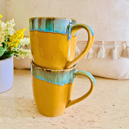 Shyn Nest Yellow and Blue Ceramic Coffee/Tea Mugs | Set of 2